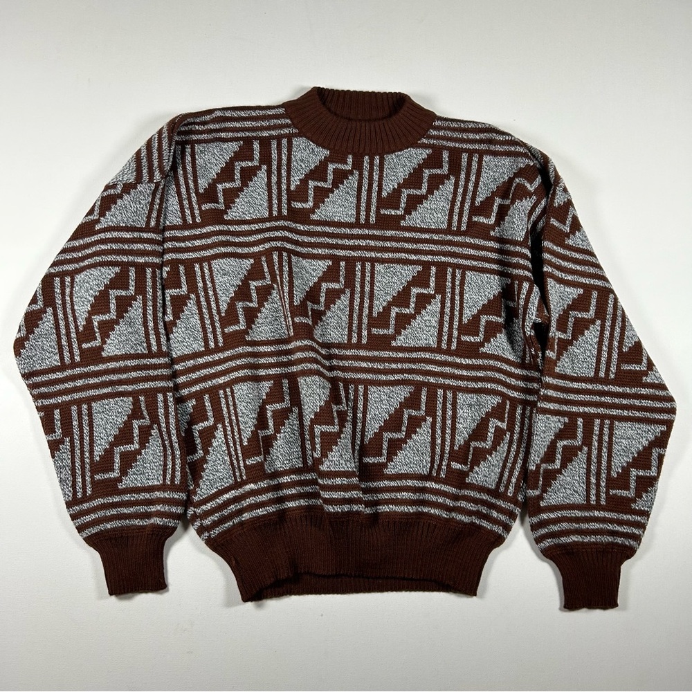 Vintage 80s Forum Grandpa Mens Sweater Medium Brown Gray Made Italy Wool Blend